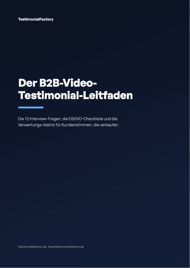 Titelseite des B2B-Video-Testimonial-Leitfadens von TestimonialFactory